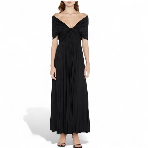 Brandon Maxwell Off Shoulder Pleated Formal Gown Draped Shoulders Black Tie - Picture 3 of 16
